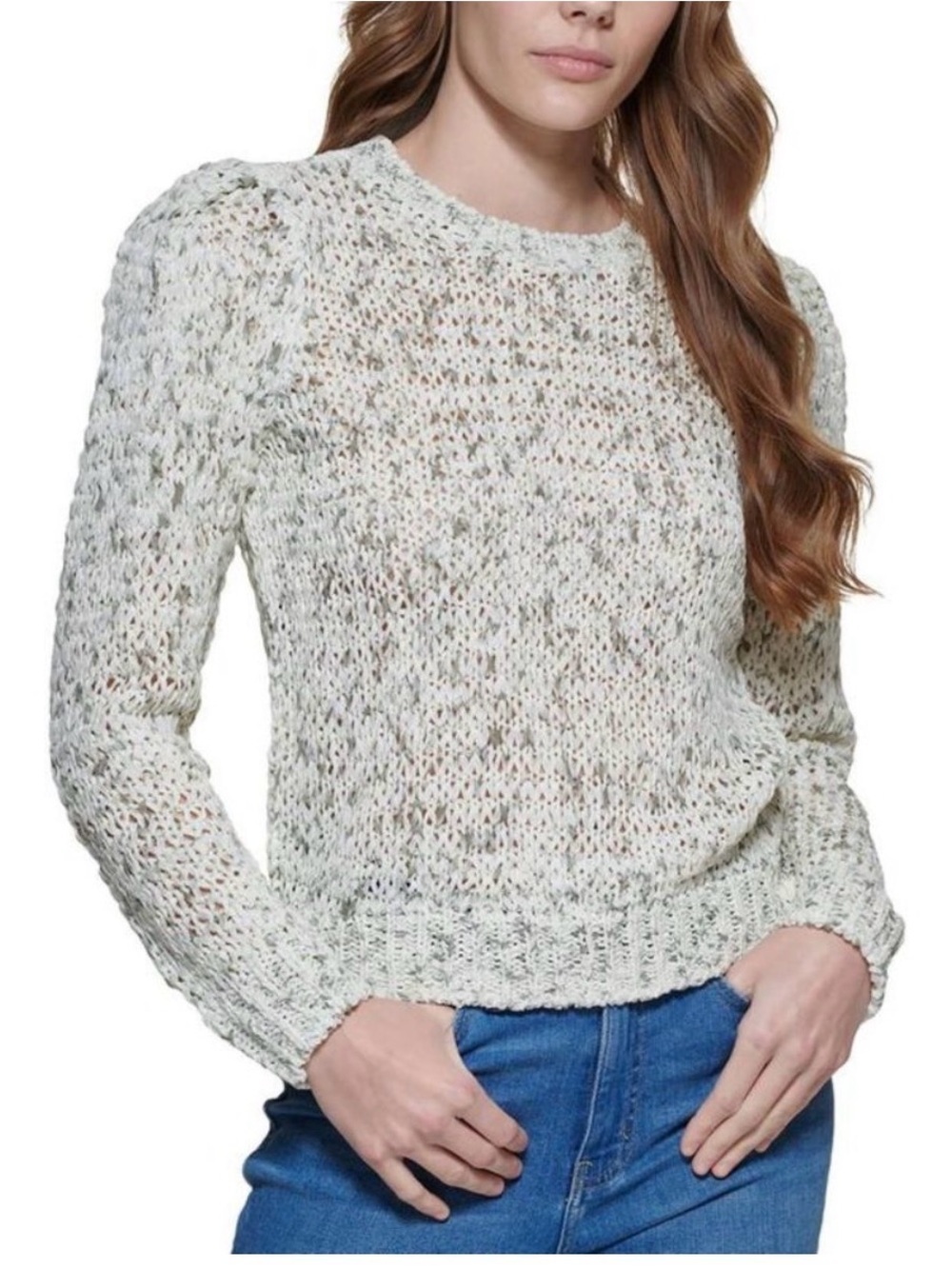 NEW Calvin Klein Speckled Sweater top LARGE Beige Crewneck crew neck Women
